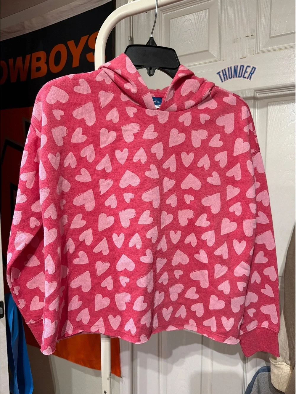 Old Navy Girls' Pink Heart Print Hoodie Sweatshirt, Size XL (14-16)
